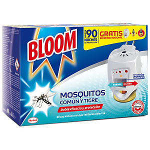 Bloom Doble Eficacia Insecticida Eléctrico Líquido contra Mosquitos Común y Tigre, difusor + 2 recambios Bloom Doble Eficacia Insecticida Eléctrico Líquido contra Mosquitos Común y Tigre, difusor + 2 recambios