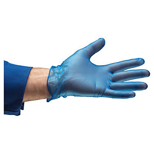 Blue disposable vinyl gloves