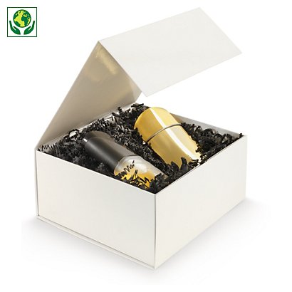 Boîte cadeau pelliculée ivoire avec fermeture aimantée 22,5 x 22,5 x 10,5 cm - 1