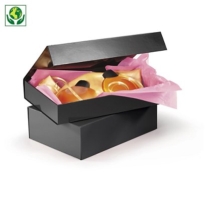 Boîte cadeau pelliculée noir avec fermeture aimantée 22,5 x 22,5 x 10,5 cm - 1