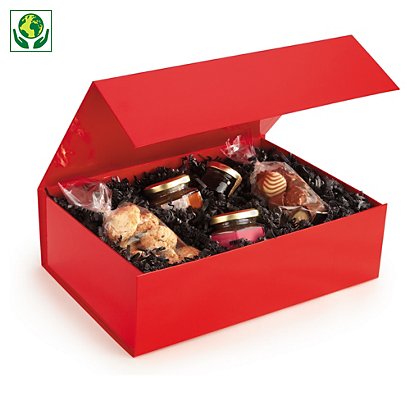 Boîte cadeau pelliculée rouge avec fermeture aimantée 33 x 23 x 10 cm - 1