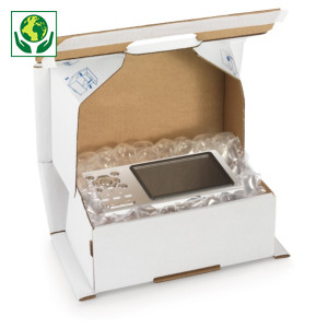 Boîte carton blanche antichoc avec fermeture adhésive sécurisée RAJA
