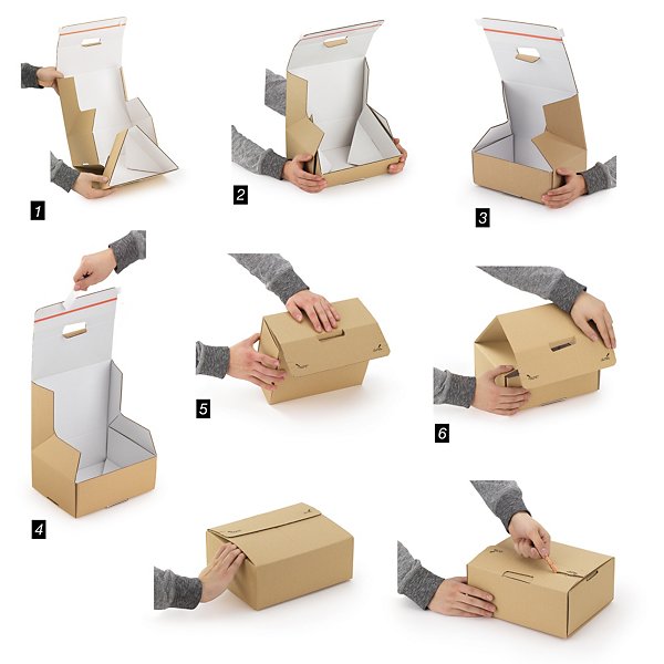 Boîte carton brune d'expédition avec fermetures adhésives "aller-retour" 39x27x19 cm - 4