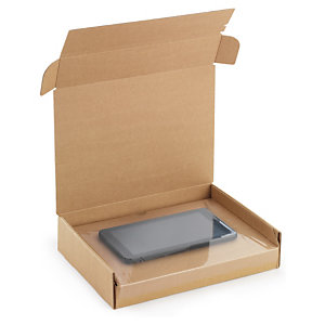 Boîte carton avec calage film intégré fermeture adhésive