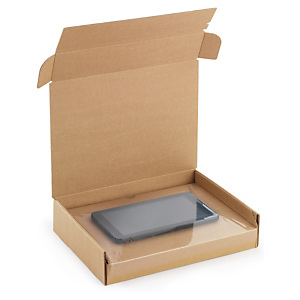 Boîte carton avec calage film intégré fermeture adhésive Boîte carton avec calage film intégré fermeture adhésive