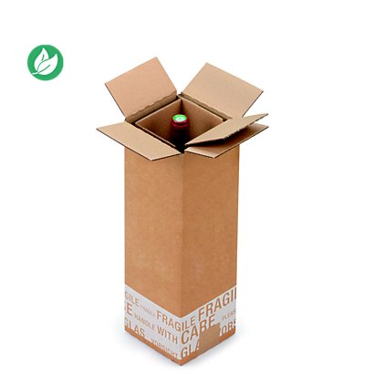 Boîte d'expédition pour 1 bouteille 75 cl en carton double cannelure brun - L.int. 12 x l.12 x H.38,5 cm - Lot de 20 - 1