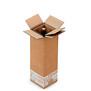 Boîte d'expédition pour 1 bouteille 75 cl en carton double cannelure brun - L.int. 12 x l.12 x H.38,5 cm - Lot de 20