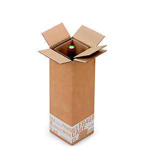 Boîte d'expédition pour 1 bouteille 75 cl en carton double cannelure brun - L.int. 12 x l.12 x H.38,5 cm