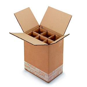 Boîte d'expédition pour 6 bouteilles 75 cl en carton double cannelure brun - L.int. 32 x l.22 x H.41 cm