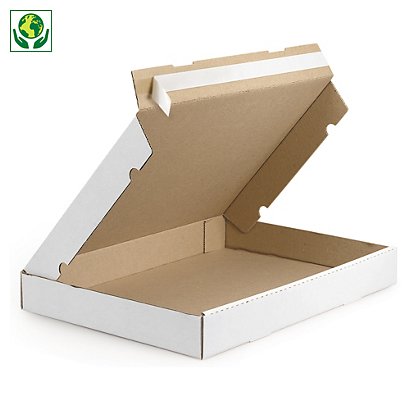 Boîte postale blanche extra-plates avec bande adhésive RAJA, simple cannelure, hauteur 25 -50 mm - 1