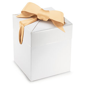 Boîte cadeau blanche avec ruban satin or 14x14x16,3 cm