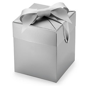 Boîte cadeau grise avec ruban satin gris 14x14x16,3 cm