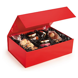 Boîte cadeau pelliculée brillant rouge fermeture aimantée 22,5x22,5x10,5 cm