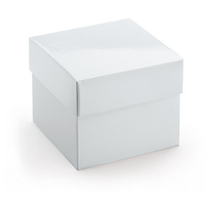 Boîte cadeau pelliculée avec couvercle séparé blanc 15,5x15,5x12,8 cm
