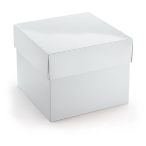 Boîte cadeau pelliculée avec couvercle séparé blanc 25,5x25,5x20,4 cm
