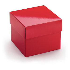 Boîte cadeau pelliculée avec couvercle séparé rouge 15,5x15,5x12,8 cm