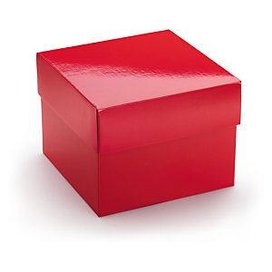 Boîte cadeau pelliculée avec couvercle séparé rouge 20,5x20,5x15,3 cm