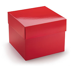 Boîte cadeau pelliculée avec couvercle séparé rouge 25,5x25,5x20,4 cm
