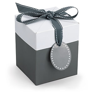 Boîte cadeau avec ruban gros grain blanc / gris 12,5x12,5x15 cm
