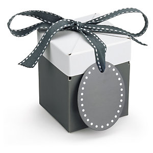 Boîte cadeau avec ruban gros grain blanc / gris 7,5x7,5x9,3 cm