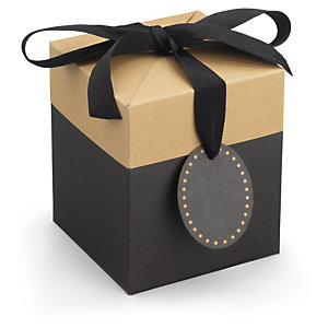 Boîte cadeau avec ruban gros grain brun / noir 12,5x12,5x15 cm