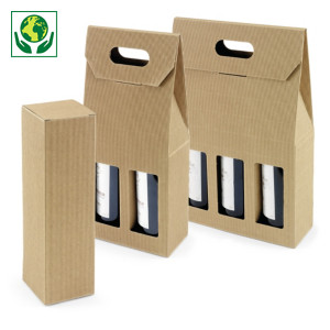 Boîte micro-cannelure pour bouteilles brune à poignée collection HEVEA Boîte micro-cannelure pour bouteilles brune à poignée collection HEVEA