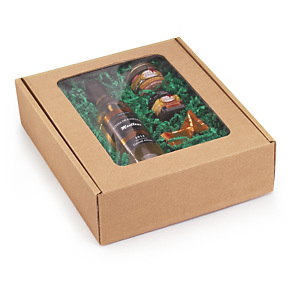 Boîte micro-cannelure brune avec fenêtre collection HEVEA 33,5x29,5x9 cm