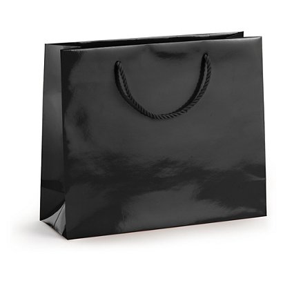 Bolsa charol con asas de cordón 30 x 25 cm negra - 1