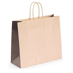 Bolsa de papel bicolor con asas rizadas 22 x 27 cm crema-chocolate