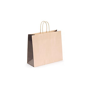 Bolsa de papel bicolor con asas rizadas 22 x 27 cm crema-chocolate