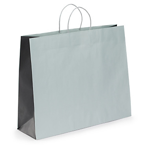 Bolsa de papel bicolor con asas rizadas 22 x 27 cm gris-negro