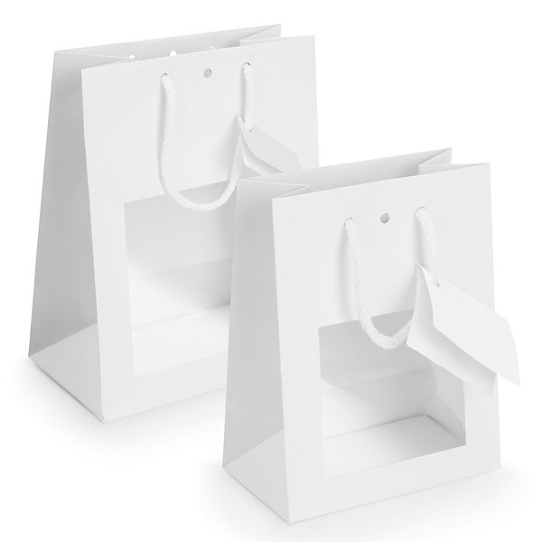 Bolsa de papel charol blanca con ventana 11,4x14,6x6,4cm - 2