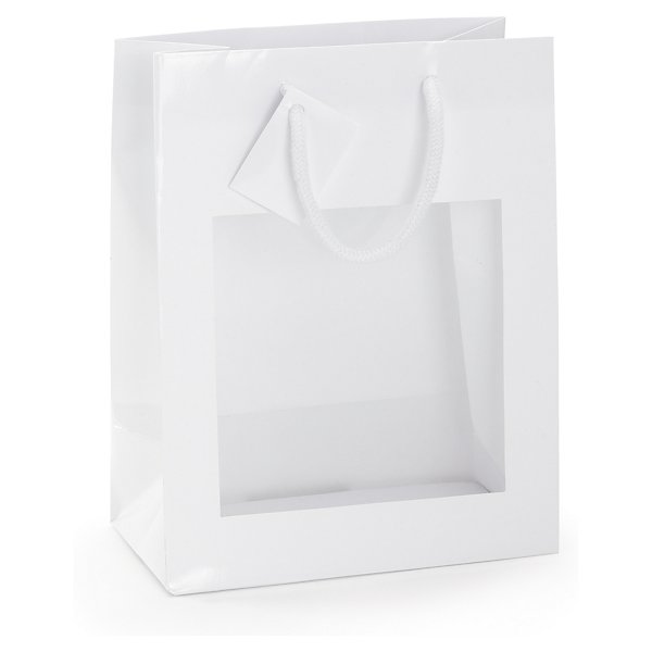 Bolsa de papel charol blanca con ventana 11,4x14,6x6,4cm - 3
