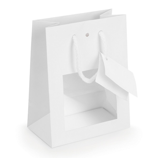 Bolsa de papel charol blanca con ventana 11,4x14,6x6,4cm - 1