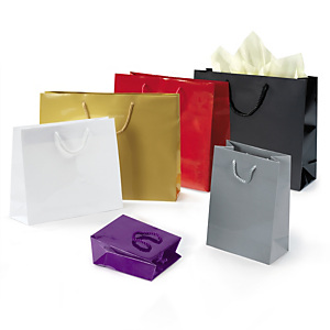 Bolsa de papel charol con asas de cordón Bolsa de papel charol con asas de cordón