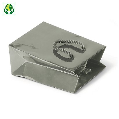 Bolsa de papel charol gris con asas de cordón 12x16x7cm - 1