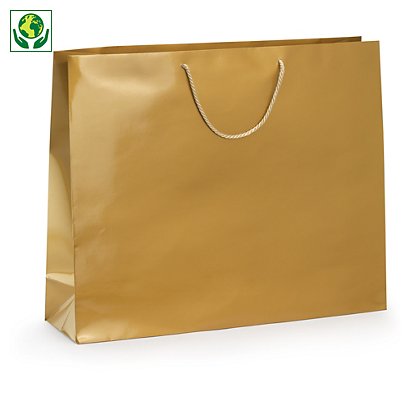 Bolsa de papel charol oro con asas de cordón 40x32x12cm - 1