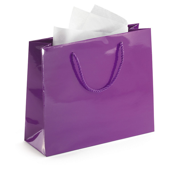 Bolsa de papel charol violeta asas cordón 30x25x10cm - Últimas unidades - 1