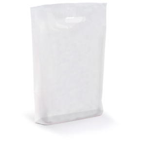 Bolsa plástico 70% reciclado con asas troqueladas efecto glacial Bolsa plástico 70% reciclado con asas troqueladas efecto glacial