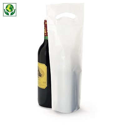 Bolsa plástico 70% reciclado para botellas blanca 15x8x44,5cm