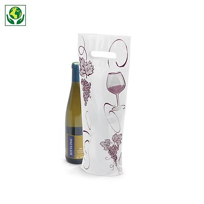Bolsa plástico 70% reciclado para botellas con diseño Racimo de uva