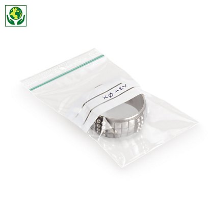 Bolsa de plástico cierre zip y franjas blancas 100 micras/Galga 400, 50% reciclada RAJA® - 1