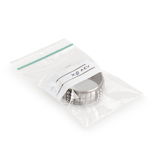 Bolsa de plástico cierre zip y franjas blancas 60 micras/Galga 240, 50% recicladas RAJA® - 1