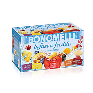 BONOMELLI Infusi a freddo 4 gusti: Ciliegia e Mirtillo, Papaya e Arancia, Ananas e Pesca, Lampone e Ribes Rosso (confezione 20 filtri) BONOMELLI Infusi a freddo 4 gusti: Ciliegia e Mirtillo, Papaya e Arancia, Ananas e Pesca, Lampone e Ribes Rosso (confezione 20 filtri)