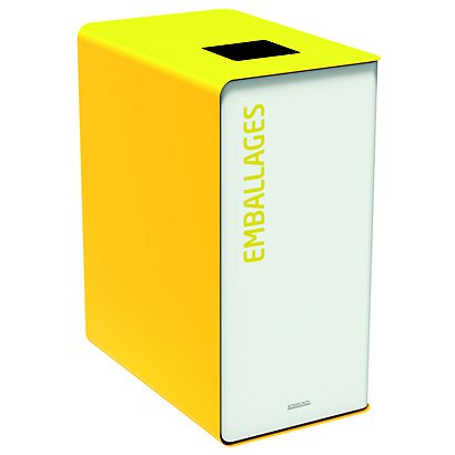 Borne de tri sélectif 65l sans serrureure - cubatri - blanc / jaune colza - emballages - ouverture 170x170mm - 1