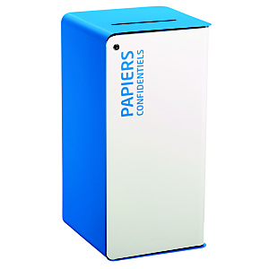 Borne de tri sélectif 75 L avec serrure - support sac - cubatri - blanc / bleu ciel 5015 - papiers confidentiels - fente securisee avec deflecteur + serrure cle plate Borne de tri sélectif 75 L avec serrure - support sac - cubatri - blanc / bleu ciel 5015 - papiers confidentiels - fente securisee avec deflecteur + serrure cle plate