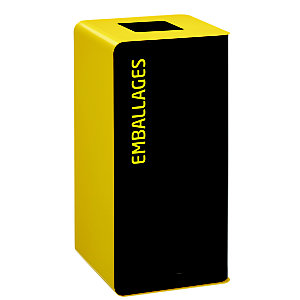 Borne de tri sélectif 75l sans serrureure - support sac - cubatri - manganese / jaune colza - emballages - ouverture 170x170mm
