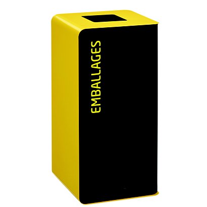 Borne de tri sélectif 75l sans serrureure - support sac - cubatri - manganese / jaune colza - emballages - ouverture 170x170mm - 1
