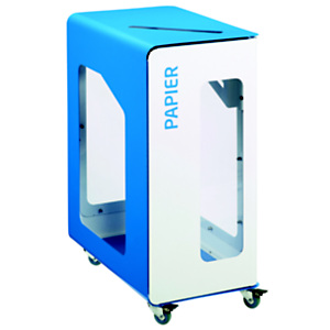 Borne de tri sélectif 90l support-sac vigi avec roulettes sans serrure - cubatri - tri papier-blanc+bleu Borne de tri sélectif 90l support-sac vigi avec roulettes sans serrure - cubatri - tri papier-blanc+bleu