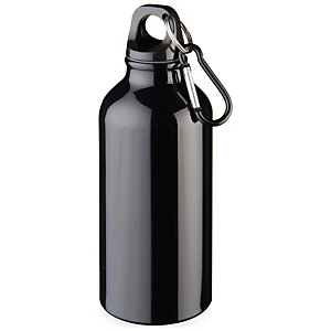 Borraccia personalizzabile Oregon con moschettone in alluminio, Capacità 400 ml, Nero lucido Borraccia personalizzabile Oregon con moschettone in alluminio, Capacità 400 ml, Nero lucido